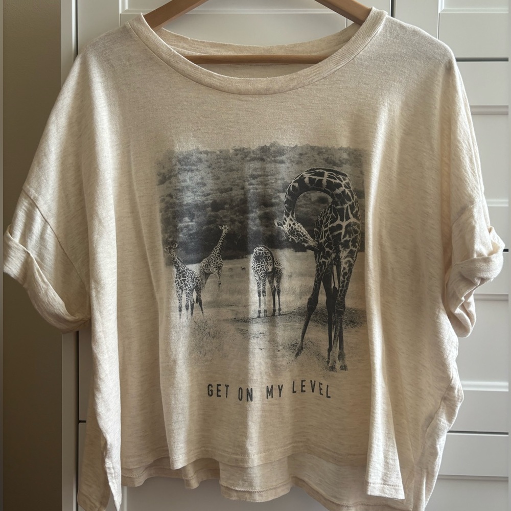 Aerie Giraffe Oversized Cropped Cream T-Shirt
